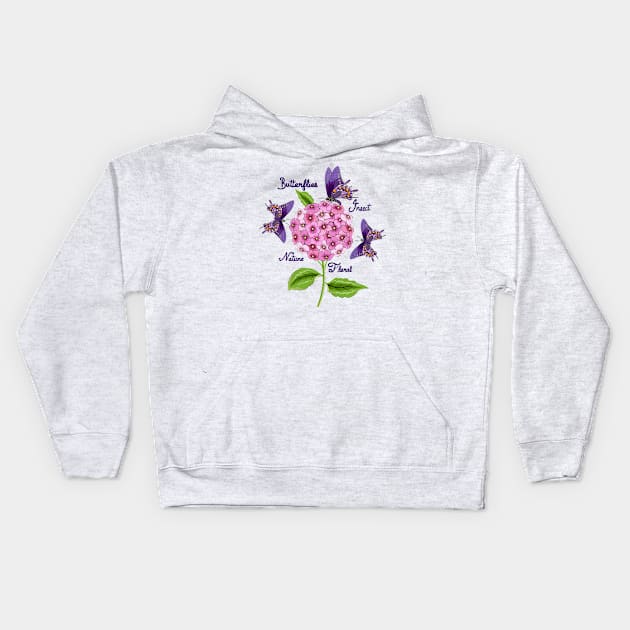 Hydrangea And Butterflies Kids Hoodie by Designoholic